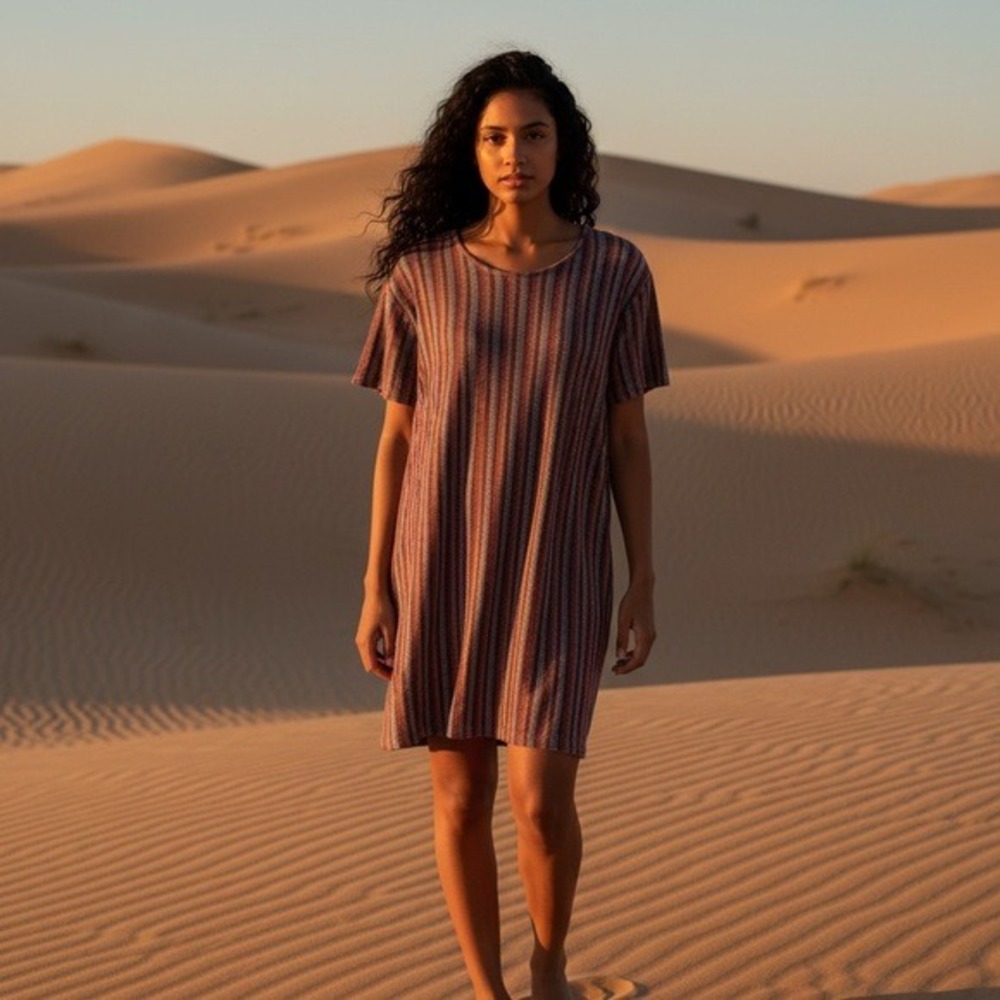 Pact Multicolor Striped Short Sleeve T'shirt Dress Boho Lagenlook Minimal Casual